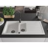 Mexen Andres Granitspüle 1,5-Becken mit Abtropffläche 1000 x 500 mm, weiß, schwarzer Siphon - 6515101510-20-B