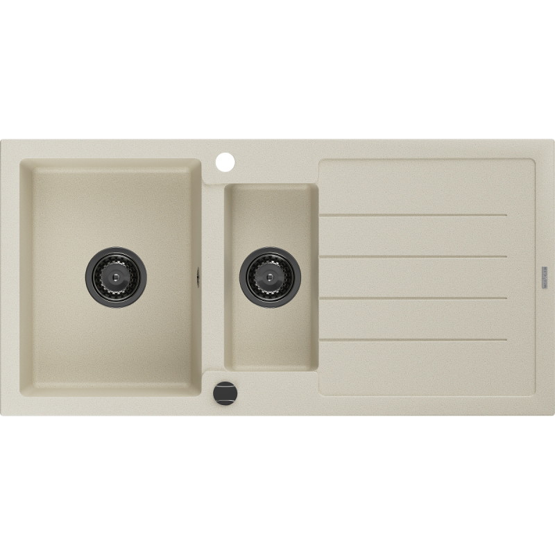 Mexen Andres Granitspüle 1,5 Kammern mit Abtropffläche 1000 x 500 mm, beige, schwarzer Siphon - 6515101510-69-B
