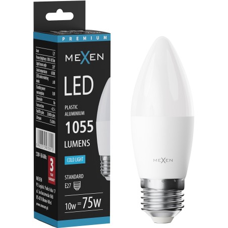 Mexen Nova LED-Glühbirne E27, C37, 10W, Kalt - 6500K, 1055 lm - L102-E27-1065-01
