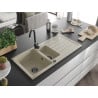 Mexen Andres Granitspüle 1,5-Becken mit Abtropffläche 1000 x 500 mm, beige, schwarzer Siphon - 6515101510-69-B