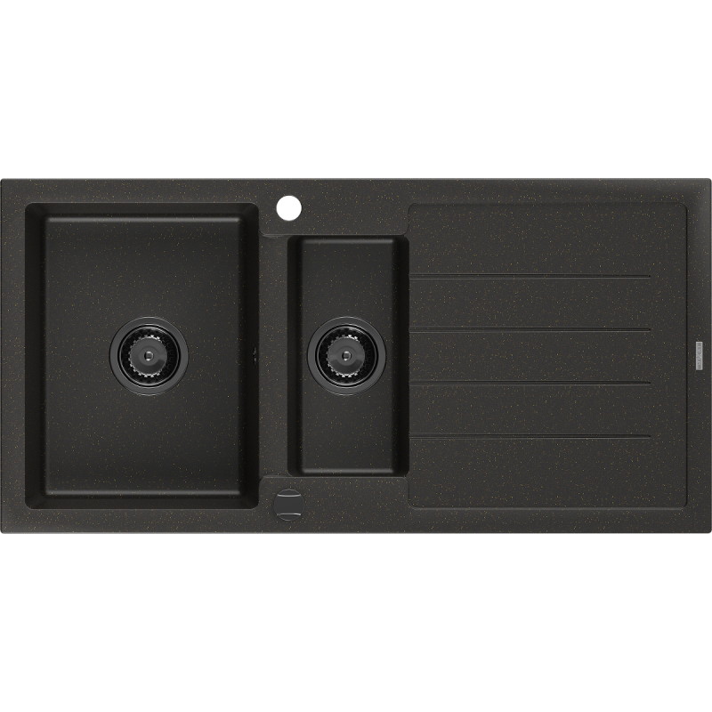 Mexen Andres 1,5-Kammer Granitspüle mit Abtropffläche 1000 x 500 mm schwarz/goldmetallik, schwarzer Siphon - 6515101510-75-B