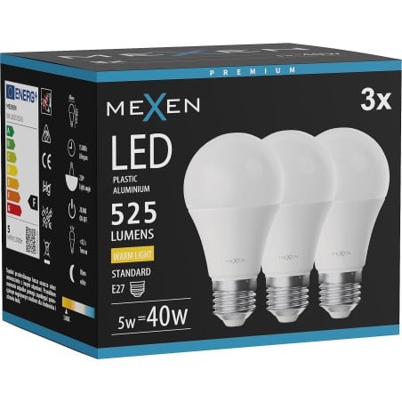 Mexen Nova 3x LED-Glühlampe E27, A60, 5W, Warm - 3000K, 525 lm - L100-E27-0530-01x03