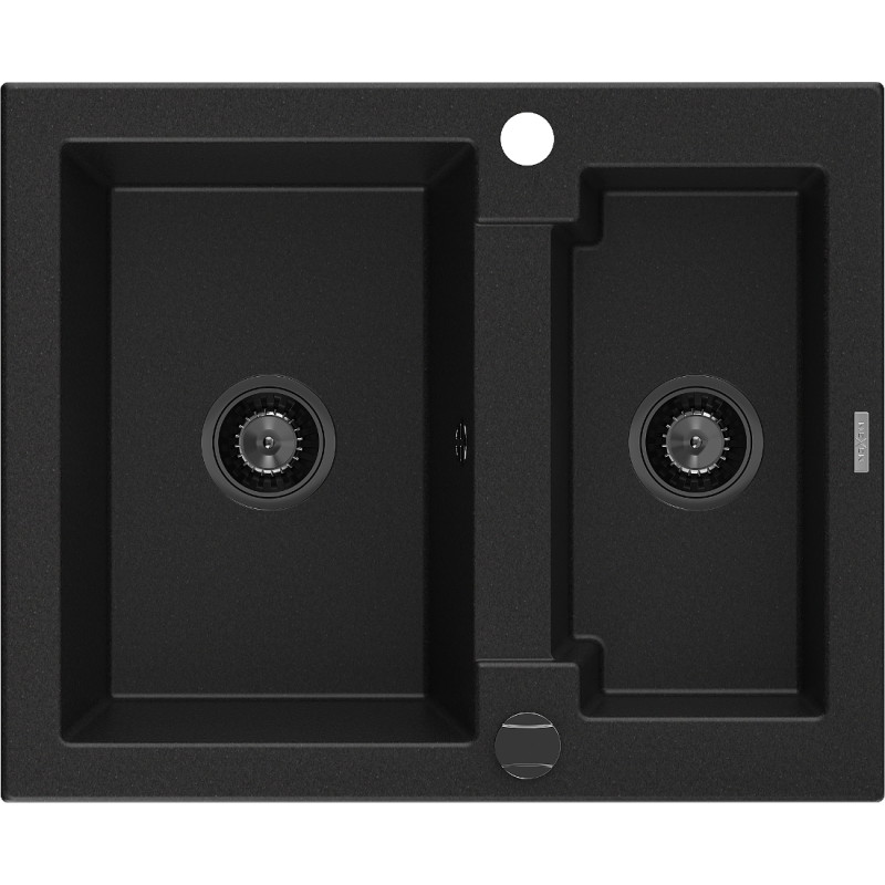 Mexen Carlos Granitspüle 1,5-Becken 582 x 475 mm, schwarz, schwarzer Siphon - 6518581500-77-B