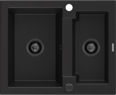 Mexen Carlos 1,5-Becken-Granitspüle 582 x 475 mm, Schwarz, Siphon Schwarz - 6518581500-77-B