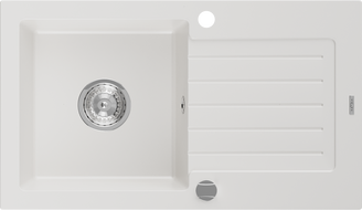 Mexen Pablo Granitspüle 1-Becken mit Abtropffläche 752 x 436 mm, weiß, Siphon Chrom - 6510751010-20
