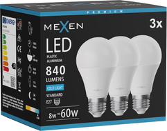 Mexen Nova 3x LED-Glühbirne E27, A60, 8W, Kalt - 6500K, 840 lm - L100-E27-0865-01x03