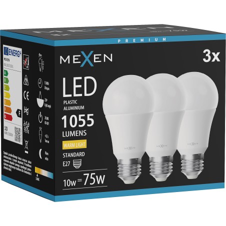 Mexen Nova 3x LED-Glühbirne E27, A60, 10W, Warm - 3000K, 1055 lm - L100-E27-1030-01x03