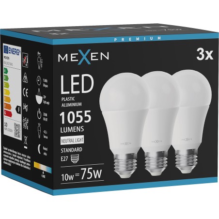Mexen Nova 3x LED-Glühbirne E27, A60, 10W, Neutral - 4000K, 1055 lm - L100-E27-1040-01x03