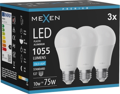 Mexen Nova 3x LED-Glühbirne E27, A60, 10W, Kalt - 6500K, 1055 lm - L100-E27-1065-01x03