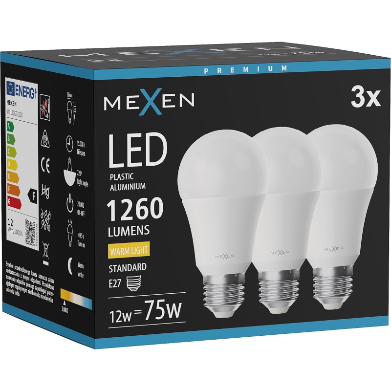 Mexen Nova 3x LED-Lampe E27, A60, 12W, Warm - 3000K, 1260 lm - L100-E27-1230-01x03