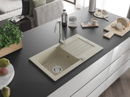 Mexen Pablo Granitspüle 1-Becken mit Abtropffläche 752 x 436 mm, beige, Siphon verchromt - 6510751010-69
