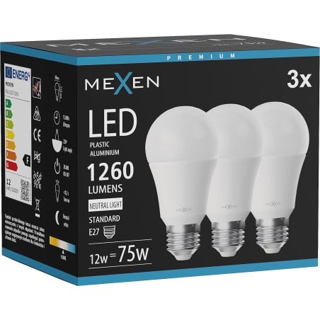 Mexen Nova 3x LED-Glühbirne E27, A60, 12W, Neutral - 4000K, 1260 lm - L100-E27-1240-01x03
