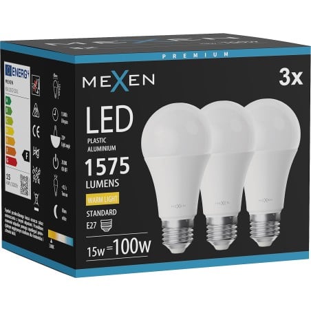 Mexen Nova 3x LED-Glühbirne E27, A60, 15W, Warm - 3000K, 1575 lm - L100-E27-1530-01x03