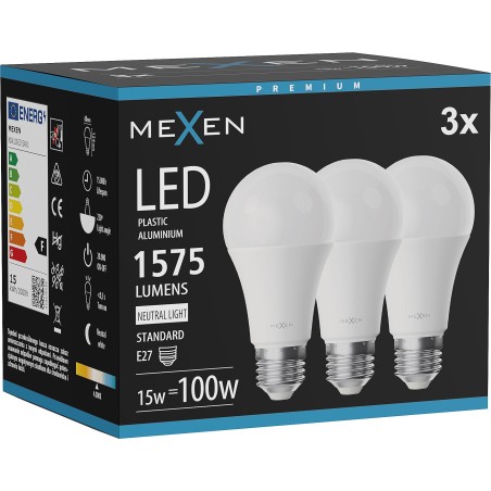 Mexen Nova 3x LED-Glühbirne E27, A60, 15W, Neutral - 4000K, 1575 lm - L100-E27-1540-01x03