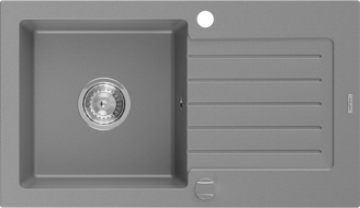 Mexen Pablo Granitspüle, 1-Kammer mit Abtropffläche 752 x 436 mm, grau, Siphon Chrom - 6510751010-71