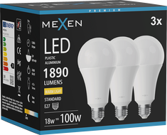 Mexen Nova 3x LED-Glühbirne E27, A70, 18W, Warm - 3000K, 1890 lm - L100-E27-1830-01x03