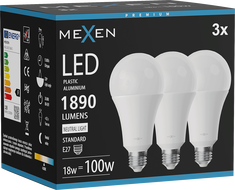 Mexen Nova 3x LED-Glühbirne E27, A70, 18W, Neutral - 4000K, 1890 lm - L100-E27-1840-01x03