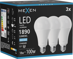 Mexen Nova 3x LED-Glühbirne E27, A70, 18W, Kalt - 6500K, 1890 lm - L100-E27-1865-01x03