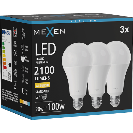 Mexen Nova 3x LED-Glühbirne E27, A70, 20W, Warm - 3000K, 2100 lm - L100-E27-2030-01x03