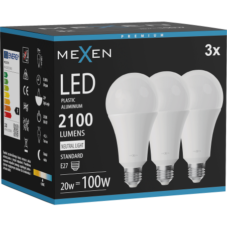 Mexen Nova 3x LED-Glühbirne E27, A70, 20W, Neutral - 4000K, 2100 lm - L100-E27-2040-01x03