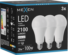 Mexen Nova 3x LED-Glühbirne E27, A70, 20W, Neutral - 4000K, 2100 lm - L100-E27-2040-01x03