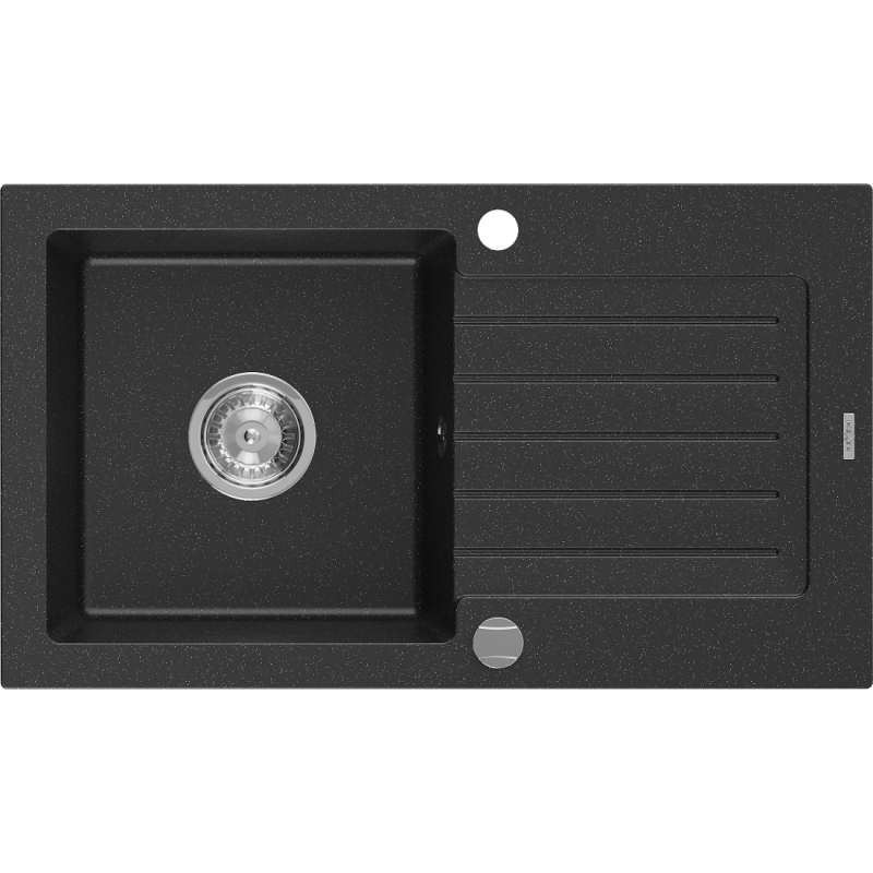 Mexen Pablo 1-Becken Granitspüle mit Abtropffläche 752 x 436 mm, schwarz/silber metallisch, Siphon Chrom - 6510751010-73