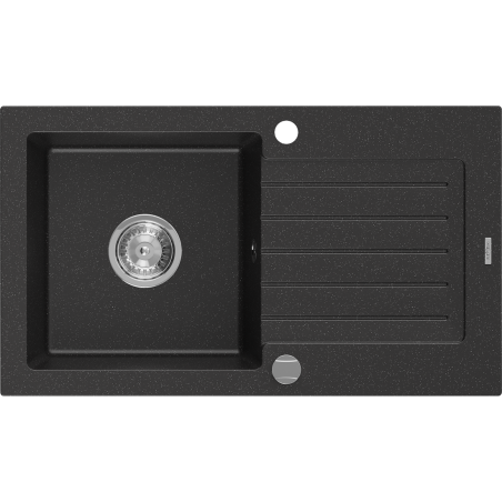 Mexen Pablo 1-Becken Granitspüle mit Abtropffläche 752 x 436 mm, schwarz/silber metallisch, Siphon Chrom - 6510751010-73