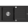 Mexen Pablo 1-Becken Granitspüle mit Abtropffläche 752 x 436 mm, schwarz/silber metallisch, Siphon Chrom - 6510751010-73