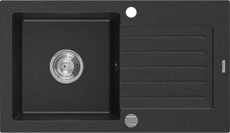 Mexen Pablo Granitspüle mit 1 Becken und Abtropffläche 752 x 436 mm, Schwarz/Silber Metallic, Chrom-Siphon - 6510751010-73