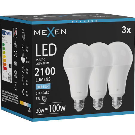 Mexen Nova 3x LED-Glühbirne E27, A70, 20W, Kalt - 6500K, 2100 lm - L100-E27-2065-01x03