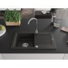 Mexen Pablo Granitspüle 1-beckig mit Abtropffläche 752 x 436 mm, schwarz/gold metallisch, Siphon chrom - 6510751010-75