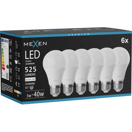 Mexen Nova 6x LED-Lampe E27, A60, 5W, Neutral - 4000K, 525 lm - L100-E27-0540-01x06