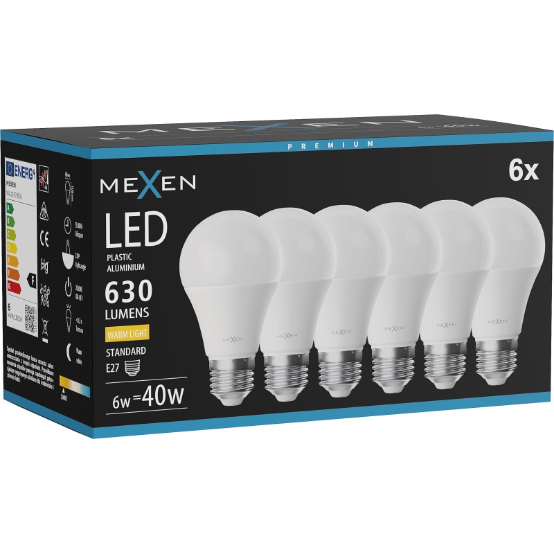 Mexen Nova 6x LED-Glühbirne E27, A60, 6W, Warm - 3000K, 630 lm - L100-E27-0630-01x06