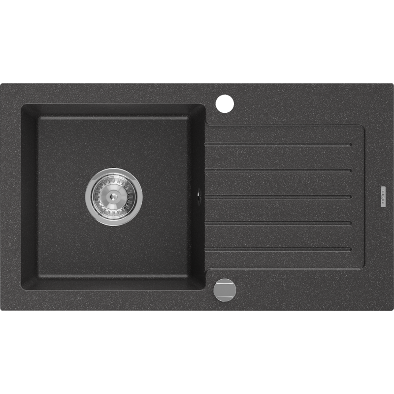 Mexen Pablo granitspüle, 1-beckig mit abtropffläche, 752 x 436 mm, schwarz gesprenkelt, siphon chrom - 6510751010-76