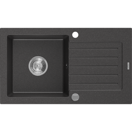 Mexen Pablo granitspüle, 1-beckig mit abtropffläche, 752 x 436 mm, schwarz gesprenkelt, siphon chrom - 6510751010-76