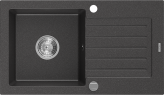 Mexen Pablo Granit-Spüle 1-Becken mit Abtropffläche 752 x 436 mm, schwarz gesprenkelt, Siphon chrom - 6510751010-76