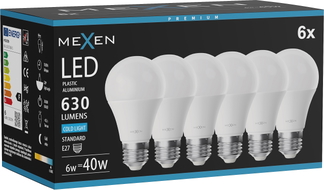 Mexen Nova 6x LED-Glühbirne E27, A60, 6W, Kalt - 6500K, 630 lm - L100-E27-0665-01x06