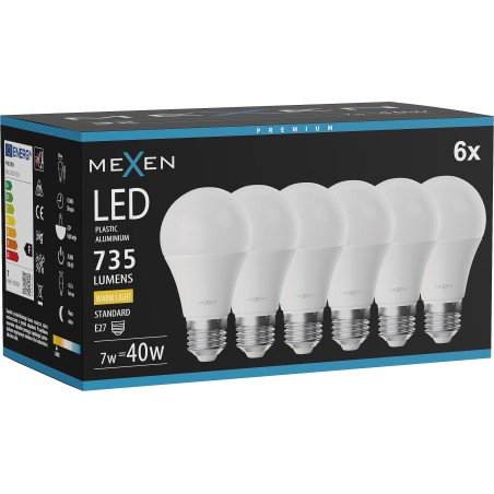 Mexen Nova 6x LED-Glühbirne E27, A60, 7W, Warm - 3000K, 735 lm - L100-E27-0730-01x06