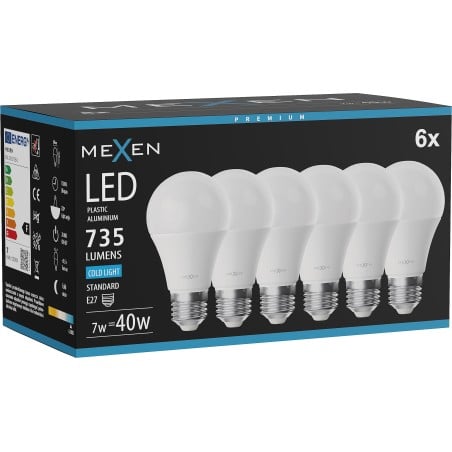 Mexen Nova 6x LED-Glühbirne E27, A60, 7W, Kalt - 6500K, 735 lm - L100-E27-0765-01x06