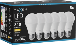 Mexen Nova 6x LED-Glühbirne E27, A60, 8W, Warm - 3000K, 840 lm - L100-E27-0830-01x06