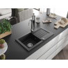 Mexen Pablo Granitspüle 1-beckig mit Abtropffläche 752 x 436 mm, schwarz, Siphon Chrom - 6510751010-77