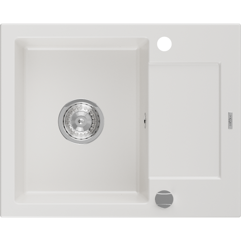 Mexen Enzo Granitspüle 1-Becken mit Abtropffläche 576 x 465 mm, weiß, Siphon Chrom - 6506571005-20