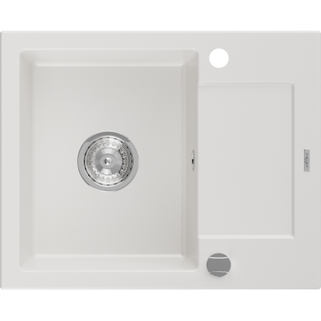 Mexen Enzo Granitspüle 1-Becken mit Abtropffläche 576 x 465 mm, weiß, Siphon Chrom - 6506571005-20