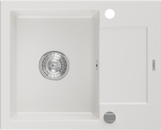Mexen Enzo Granitspüle 1-Becken mit Abtropffläche 576 x 465 mm, Weiß, Siphon Chrom - 6506571005-20