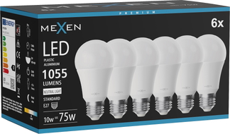 Mexen Nova 6x LED-Glühbirne E27, A60, 10W, Neutral - 4000K, 1055 lm - L100-E27-1040-01x06