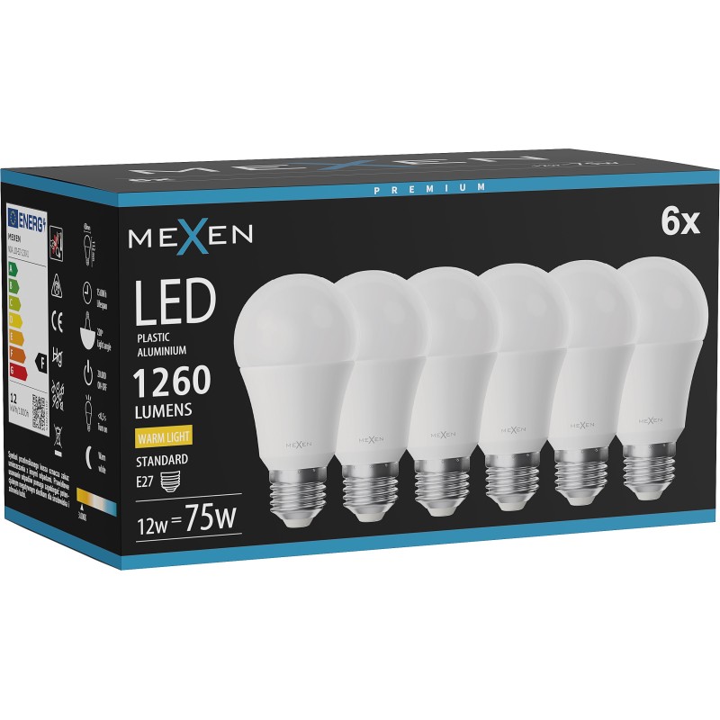 Mexen Nova 6x LED-Lampe E27, A60, 12W, Warm - 3000K, 1260 lm - L100-E27-1230-01x06