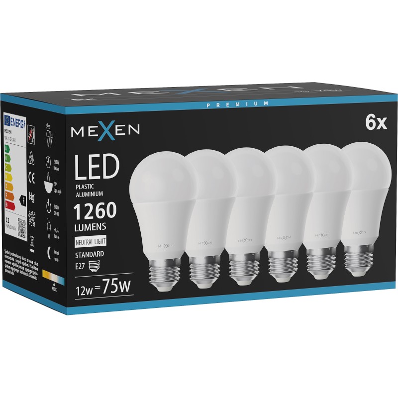 Mexen Nova 6x LED-Glühbirne E27, A60, 12W, Neutral - 4000K, 1260 lm - L100-E27-1240-01x06