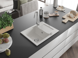 Mexen Enzo Granitspüle 1-Becken mit Abtropffläche 576 x 465 mm, Weiß, Siphon Chrom - 6506571005-20