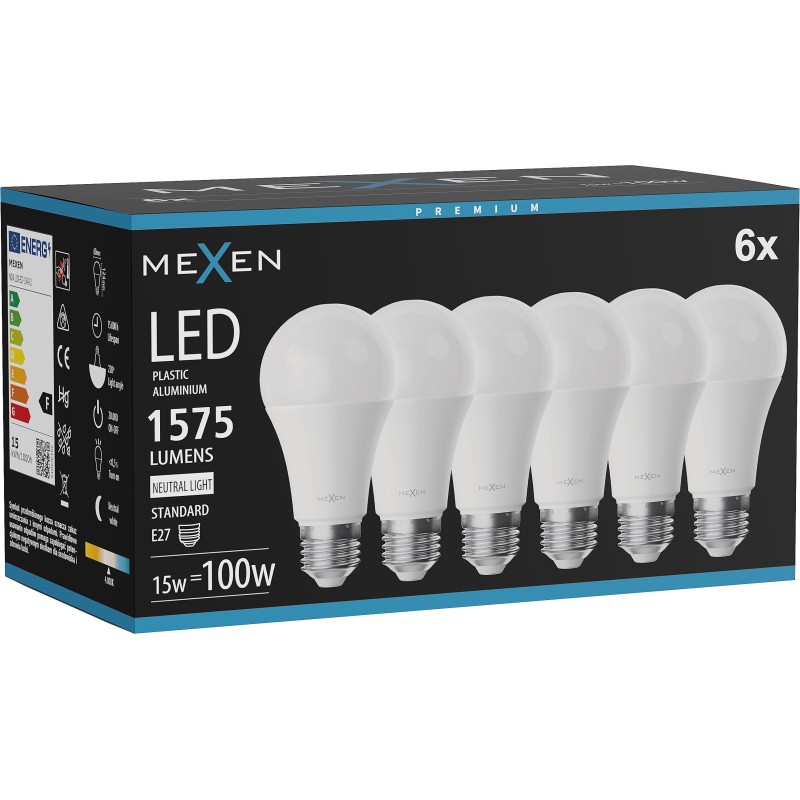 Mexen Nova 6x LED-Glühbirne E27, A60, 15W, Neutral - 4000K, 1575 lm - L100-E27-1540-01x06