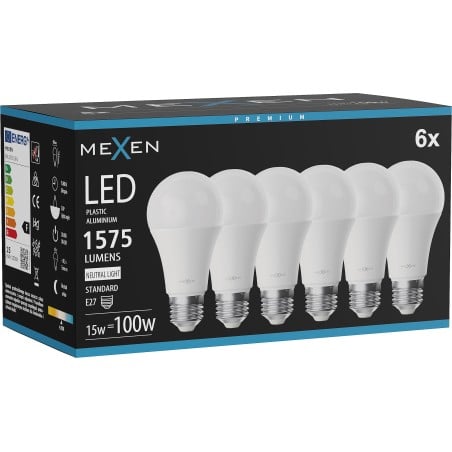 Mexen Nova 6x LED-Glühbirne E27, A60, 15W, Neutral - 4000K, 1575 lm - L100-E27-1540-01x06
